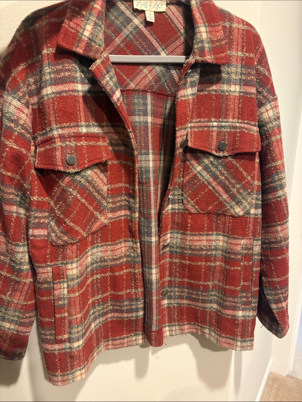 She + Sky Red Plaid Utility Jacket